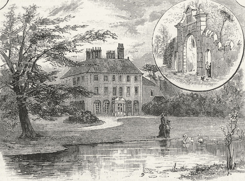 ENFIELD. Forty Hall and the Old Gateway 1888 antique vintage print picture